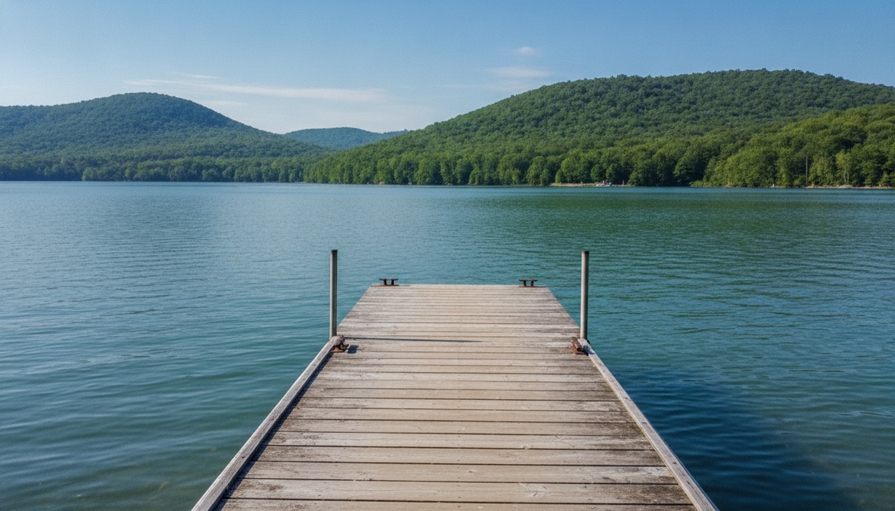 Ein Holzsteg an einem ruhigen See
