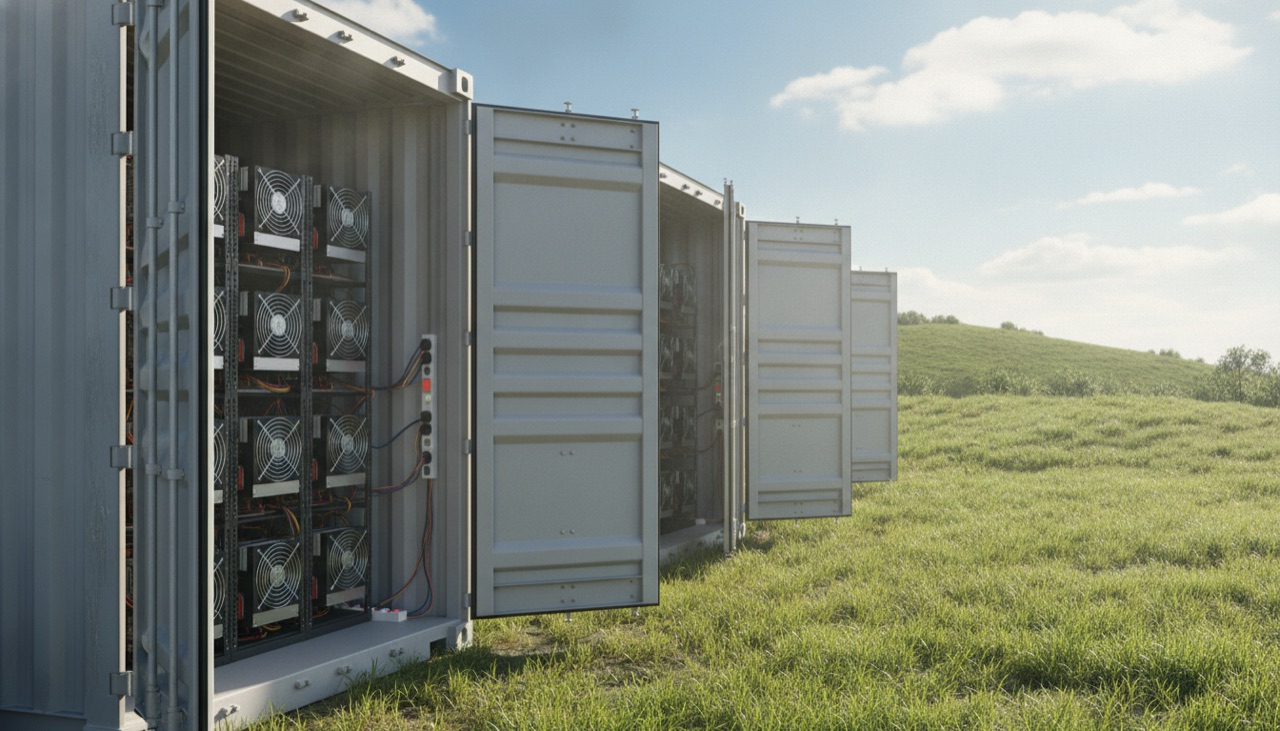 Peteĩ granja de minería contenedor-pe ASIC miner ndive