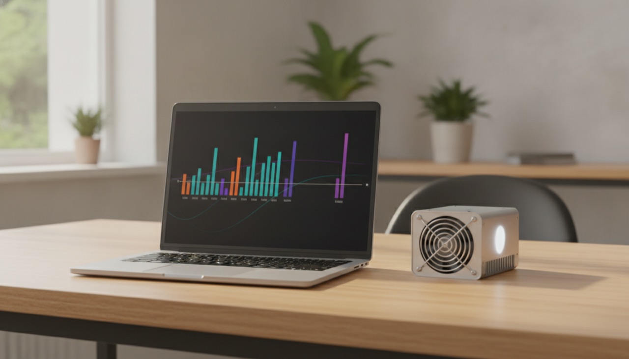 Peteĩ laptop gráfico ndive peteĩ ASIC miner ykére