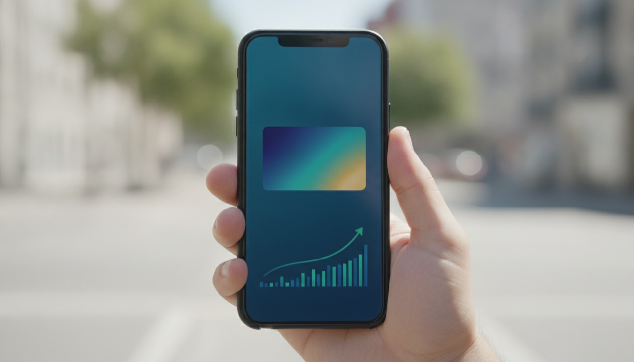Ein Smartphone mit einer Krypto-Karten-App, die eine virtuelle Karte zeigt