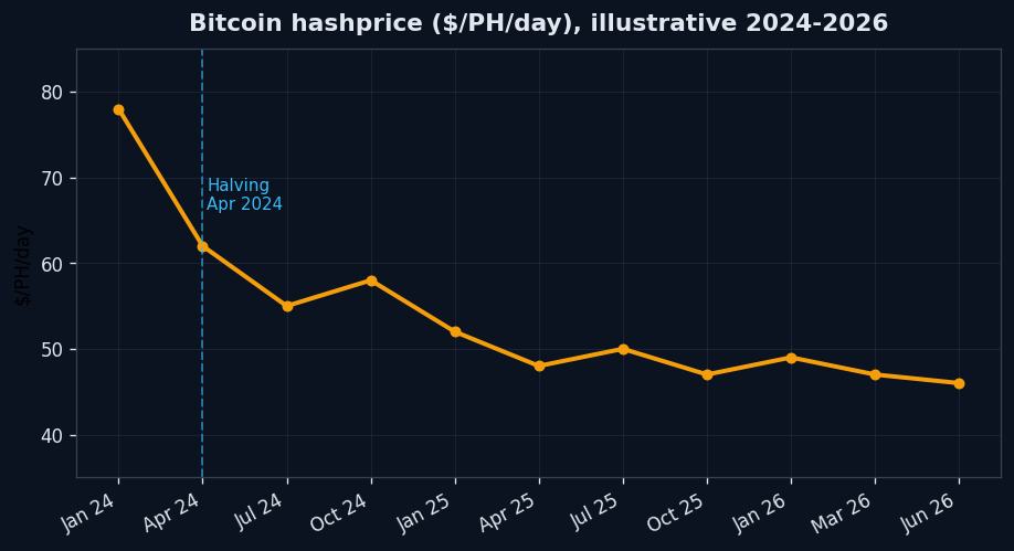 Hashprice Bitcoin-Dynamik 2024-2026  -  POOL BTC-Diagramm