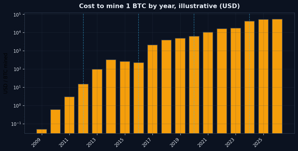 Kosten für den Abbau von 1 BTC im Jahr 2009-2026 - POOL BTC-Diagramm