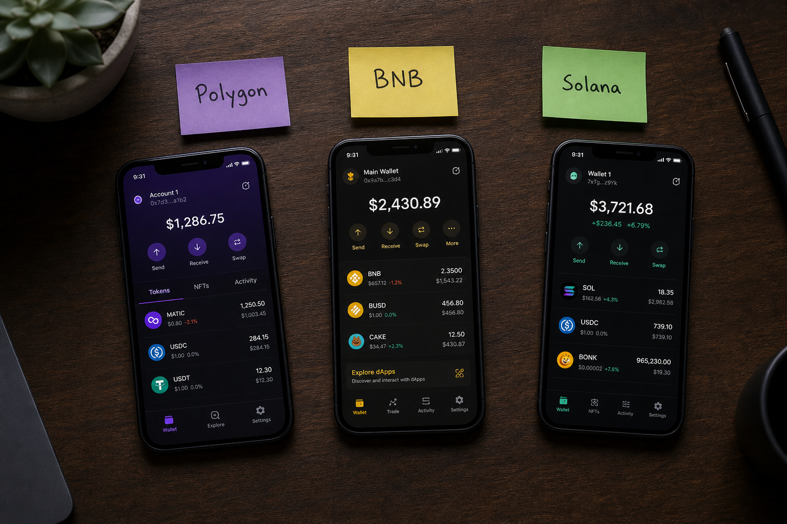ثلاثة هواتف ذكية بها محافظ لـ Polygon وBNB Chain وSolana - POOL BTC