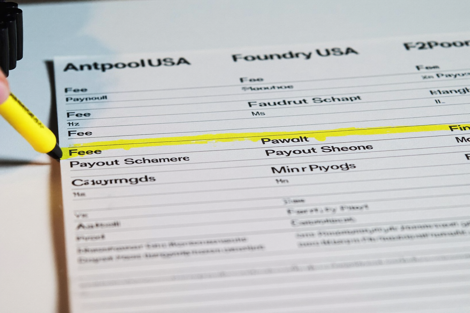 Comparison table of Antpool, Foundry USA and F2Pool