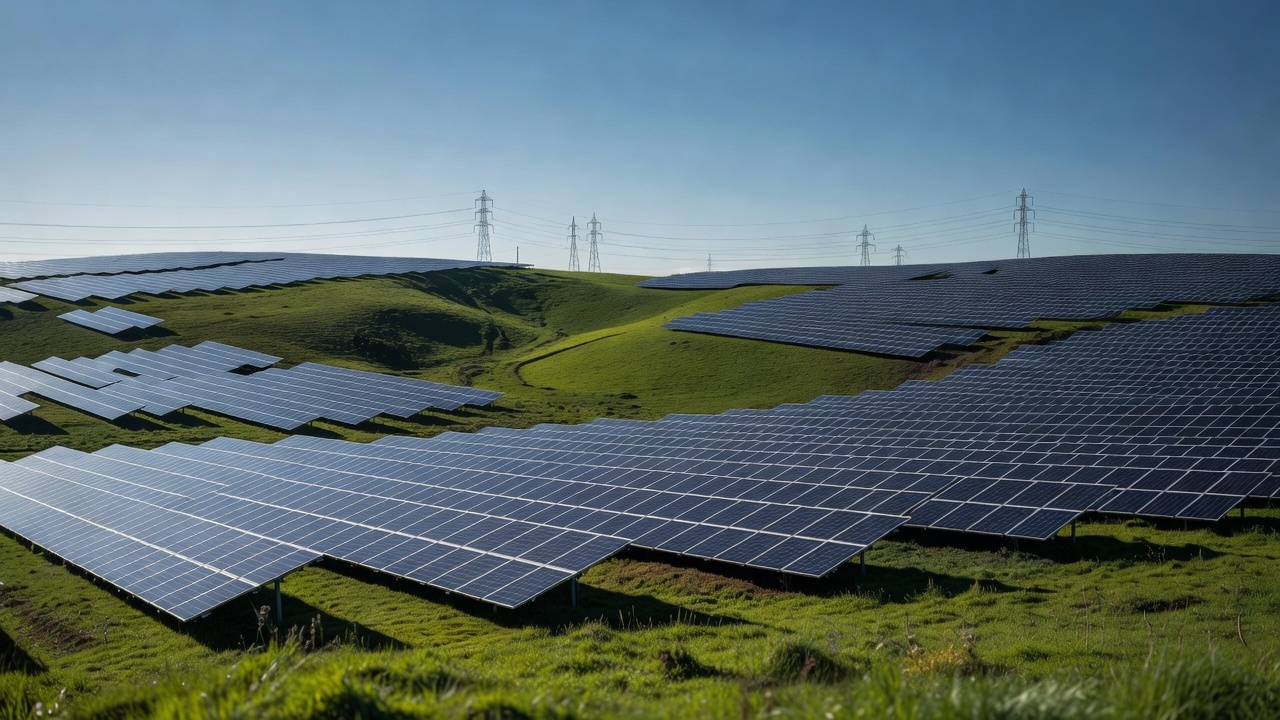 Solar farm and wind turbines